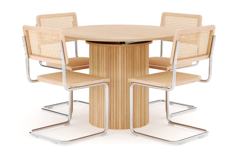 Kopparbo Spisebord Rundt 106 cm Forlengbart med 4 stk Build Matstkolar - Hvit - Møbler - Bord - Spisegruppe