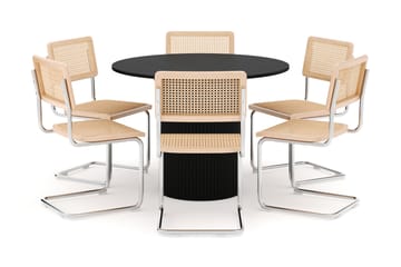 Kopparbo Spisebord Rundt 106 cm Forlengbart med 6 stk Build Matstkolar - Svart - Møbler - Bord - Spisegruppe