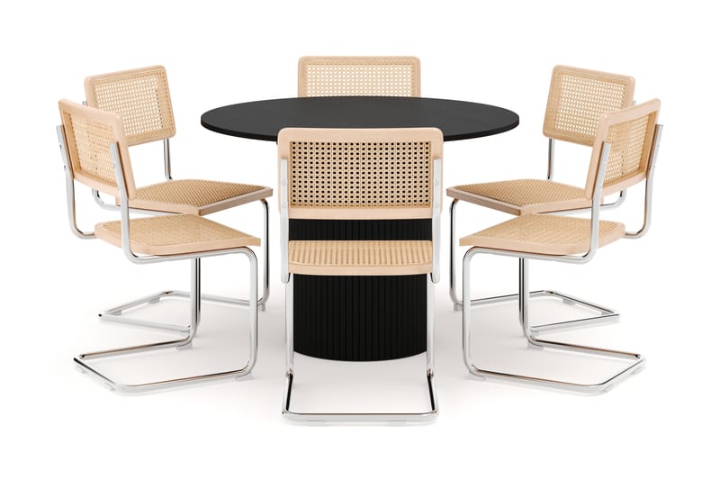 Kopparbo Spisebord Rundt 106 cm Forlengbart med 6 stk Build Matstkolar - Svart - Møbler - Bord - Spisegruppe