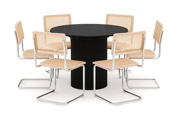 Kopparbo Spisebord Rundt 106 cm Forlengbart med 6 stk Build Matstkolar - Svart - Møbler - Bord - Spisegruppe