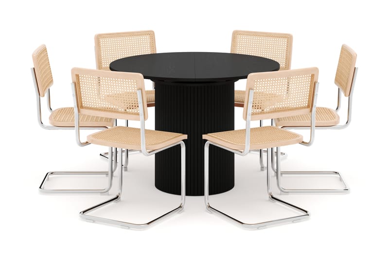 Kopparbo Spisebord Rundt 106 cm Forlengbart med 6 stk Build Matstkolar - Svart - Møbler - Bord - Spisegruppe