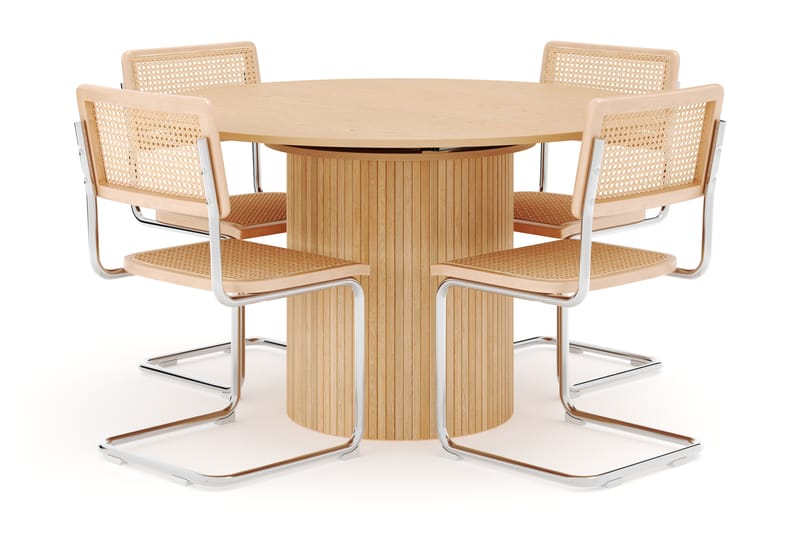 Kopparbo Spisebord Rundt 130 cm Forlengbart med 4 stk Build Matstkolar - Hvit - Møbler - Bord - Spisegruppe