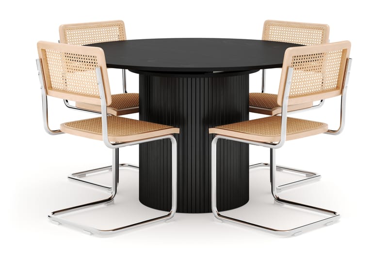 Kopparbo Spisebord Rundt 130 cm Forlengbart med 4 stk Build Matstkolar - Svart - Møbler - Bord - Spisegruppe