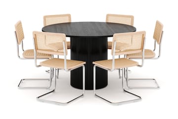 Kopparbo Spisebord Rundt 130 cm med 6 stk Build Matstkolar - Svart - Møbler - Bord - Spisegruppe
