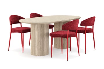 Kopparbo Spisebord Travertin-look med 4 stk Jairam Matstkolar - Beige - Møbler - Bord - Spisegruppe