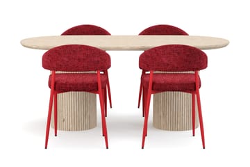Kopparbo Spisebord Travertin-look med 4 stk Jairam Matstkolar - Beige - Møbler - Bord - Spisegruppe