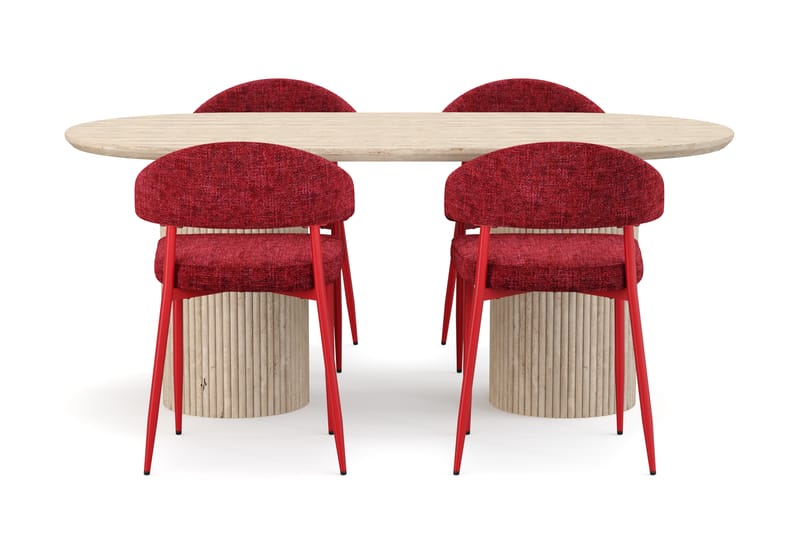 Kopparbo Spisebord Travertin-look med 4 stk Jairam Matstkolar - Beige - Møbler - Bord - Spisegruppe