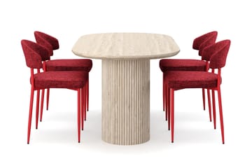 Kopparbo Spisebord Travertin-look med 4 stk Jairam Matstkolar - Beige - Møbler - Bord - Spisegruppe
