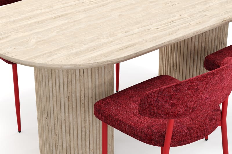 Kopparbo Spisebord Travertin-look med 4 stk Jairam Matstkolar - Beige - Møbler - Bord - Spisegruppe