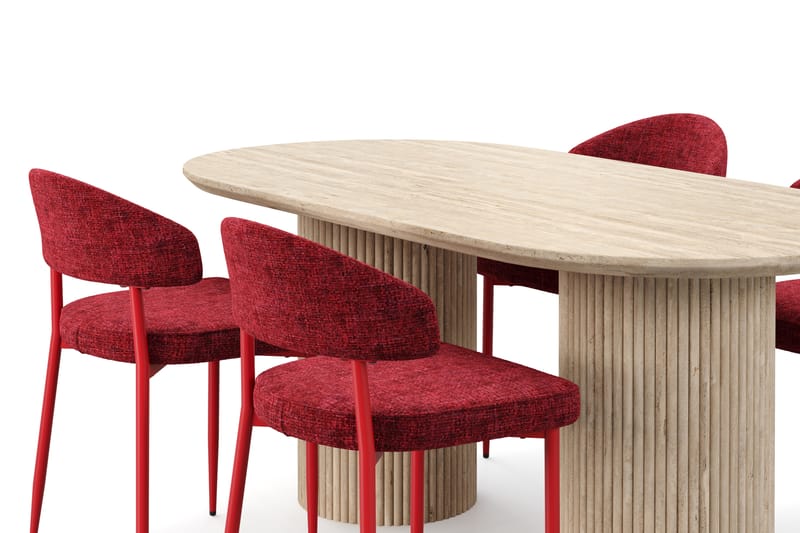 Kopparbo Spisebord Travertin-look med 4 stk Jairam Matstkolar - Beige - Møbler - Bord - Spisegruppe