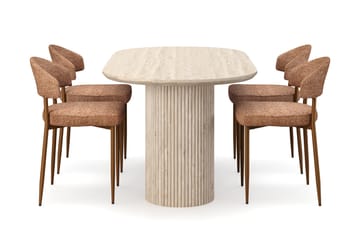 Kopparbo Spisebord Travertin-look med 4 stk Jairam Matstkolar - Beige - Møbler - Bord - Spisegruppe
