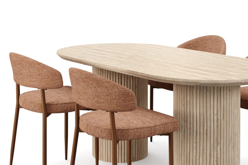 Kopparbo Spisebord Travertin-look med 4 stk Jairam Matstkolar - Beige - Møbler - Bord - Spisegruppe