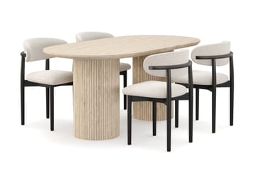 Kopparbo Spisebord Travertin-look med 4 stk Jaiveer Matstkolar - Beige - Møbler - Bord - Spisegruppe