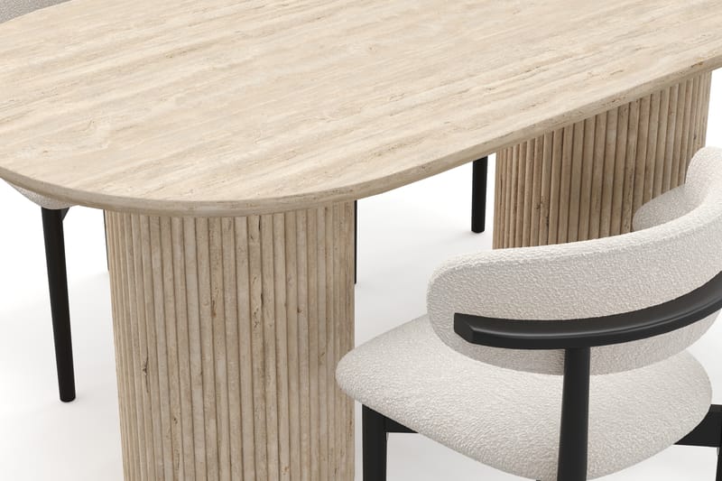 Kopparbo Spisebord Travertin-look med 4 stk Jaiveer Matstkolar - Beige - Møbler - Bord - Spisegruppe