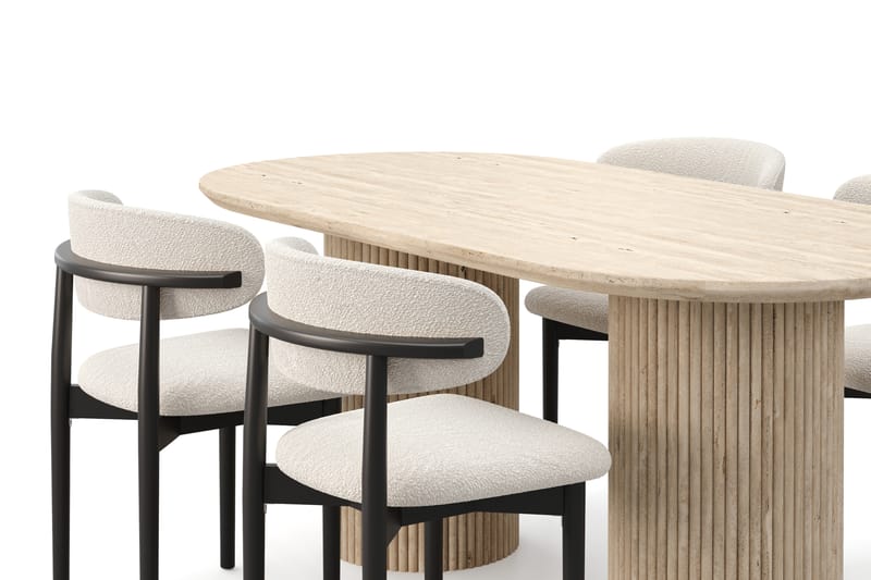 Kopparbo Spisebord Travertin-look med 4 stk Jaiveer Matstkolar - Beige - Møbler - Bord - Spisegruppe