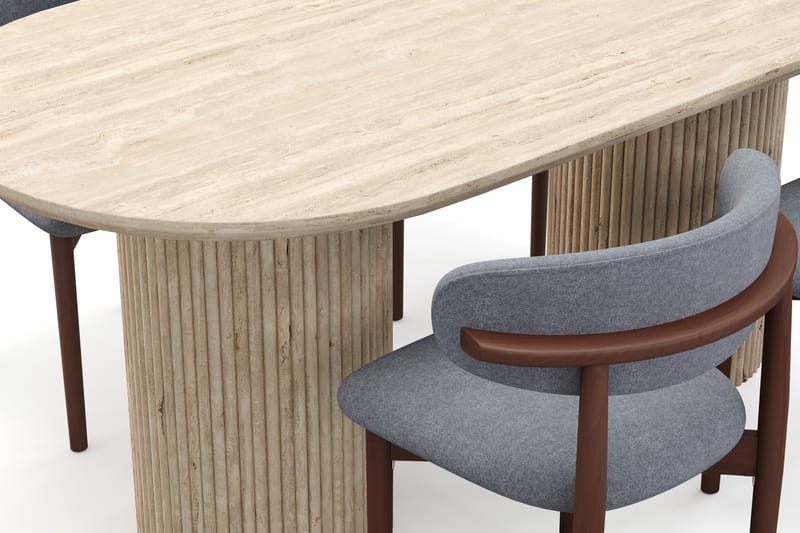 Kopparbo Spisebord Travertin-look med 4 stk Jaiveer Matstkolar - Beige - Møbler - Bord - Spisegruppe