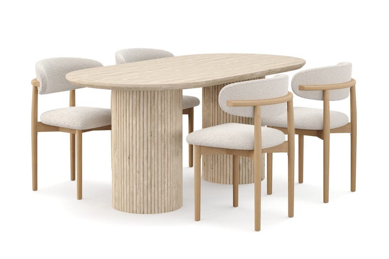 Kopparbo Spisebord Travertin-look med 4 stk Jaiveer Matstkolar - Beige - Møbler - Bord - Spisegruppe