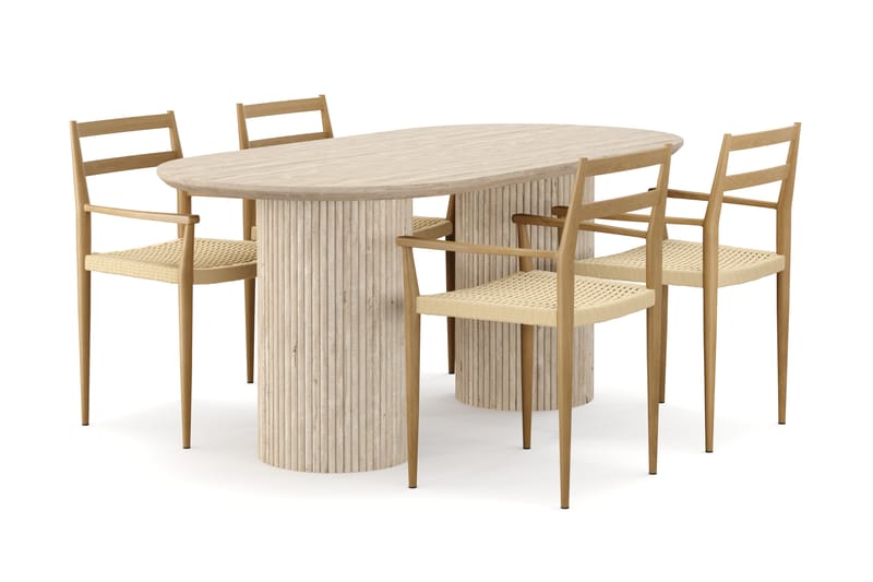 Kopparbo Spisebord Travertin-look med 4 stk Jamna Karmstkolar - Beige - Møbler - Bord - Spisegruppe
