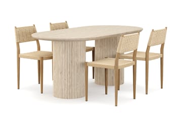 Kopparbo Spisebord Travertin-look med 4 stk Jamna Matstkolar - Beige - Møbler - Bord - Spisegruppe