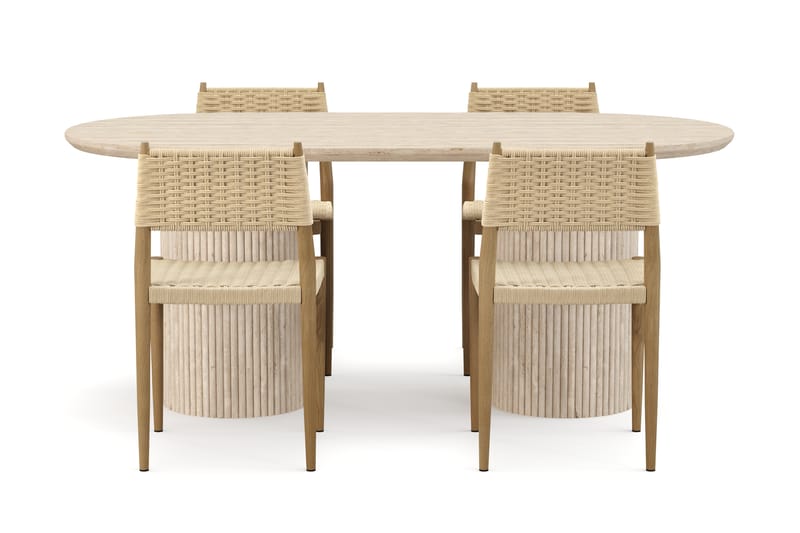 Kopparbo Spisebord Travertin-look med 4 stk Jamna Matstkolar - Beige - Møbler - Bord - Spisegruppe