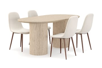 Kopparbo Spisebord Travertin-look med 4 stk Nibe Matstkolar - Beige - Møbler - Bord - Spisegruppe
