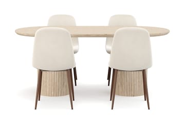 Kopparbo Spisebord Travertin-look med 4 stk Nibe Matstkolar - Beige - Møbler - Bord - Spisegruppe