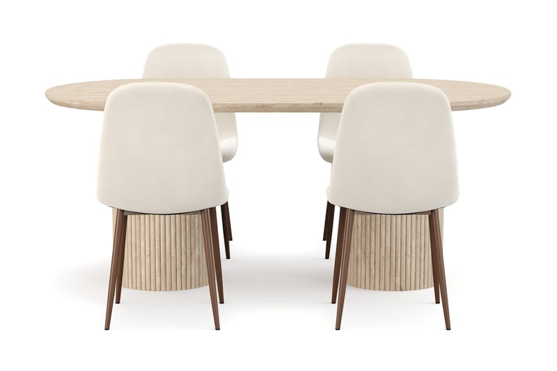 Kopparbo Spisebord Travertin-look med 4 stk Nibe Matstkolar - Beige - Møbler - Bord - Spisegruppe