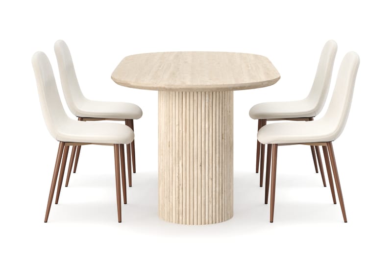 Kopparbo Spisebord Travertin-look med 4 stk Nibe Matstkolar - Beige - Møbler - Bord - Spisegruppe