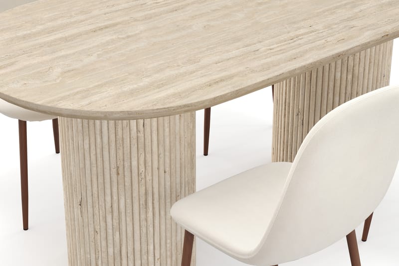 Kopparbo Spisebord Travertin-look med 4 stk Nibe Matstkolar - Beige - Møbler - Bord - Spisegruppe