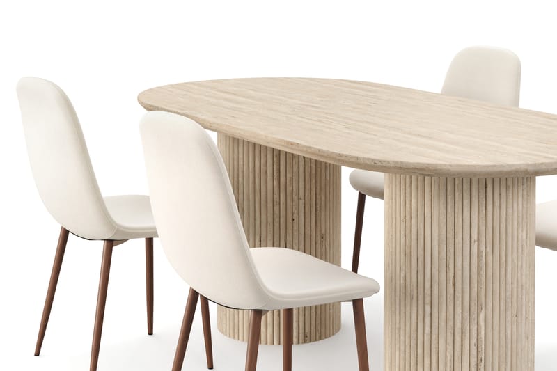 Kopparbo Spisebord Travertin-look med 4 stk Nibe Matstkolar - Beige - Møbler - Bord - Spisegruppe