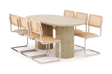 Kopparbo Spisebord Travertin-look med 6 stk Build Matstkolar - Beige - Møbler - Bord - Spisegruppe
