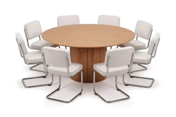 Kopparbo spisegruppe, rund 180 cm, eik med 8 Milva spisestoler - Eik - Møbler - Bord - Spisegruppe