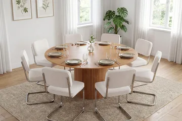 Kopparbo spisegruppe, rund 180 cm, eik med 8 Milva spisestoler - Eik - Møbler - Bord - Spisegruppe