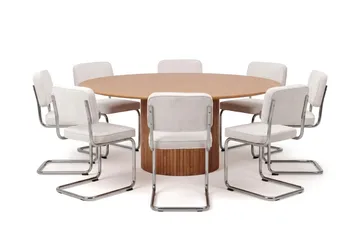 Kopparbo spisegruppe, rund 180 cm, eik med 8 Milva spisestoler - Eik - Møbler - Bord - Spisegruppe