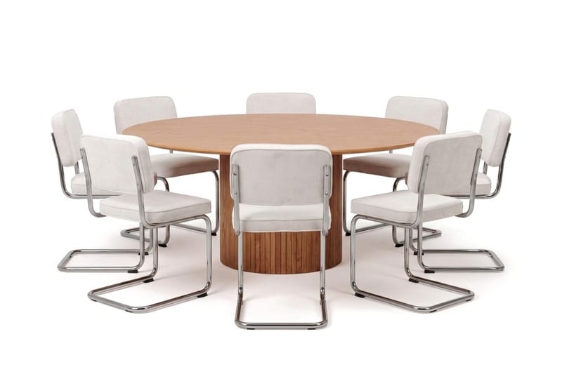 Kopparbo spisegruppe, rund 180 cm, eik med 8 Milva spisestoler - Eik - Møbler - Bord - Spisegruppe