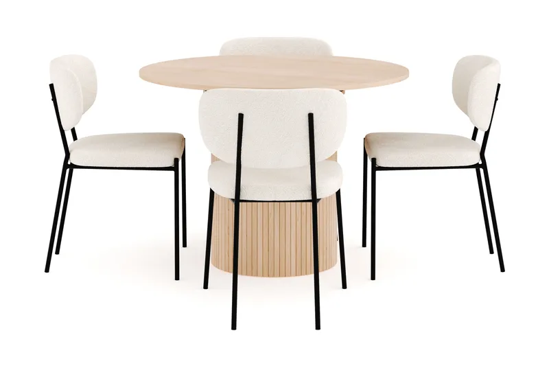 Kopparbo Spisegruppe 106 cm Forlengbar med 4 Gemmiano Spisestoler - Whitewash - Møbler - Bord - Spisegruppe