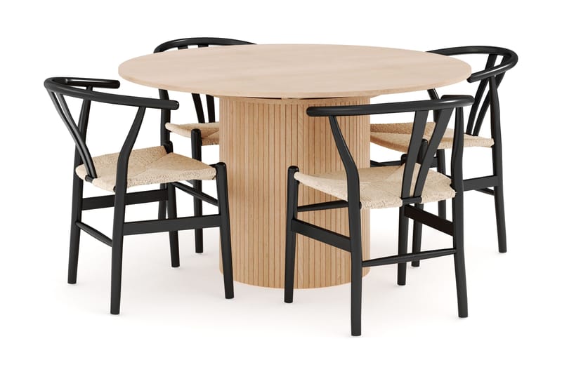 Kopparbo Spisegruppe 130 cm Rund Forlengbar med 4 Dastoori Spisestoler, Whitewash