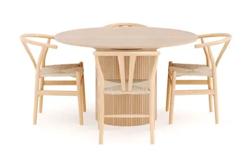 Kopparbo Spisegruppe 130 cm Rund Forlengbar med 4 Dastoori Spisestoler - Whitewash - Møbler - Bord - Spisegruppe