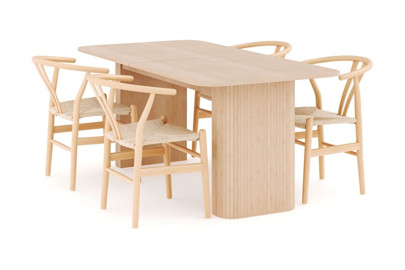 Kopparbo Spisegruppe 180-240 cm Forlengbar med 4 Dastoori Spisestoler - Whitewash - Møbler - Bord - Spisegruppe