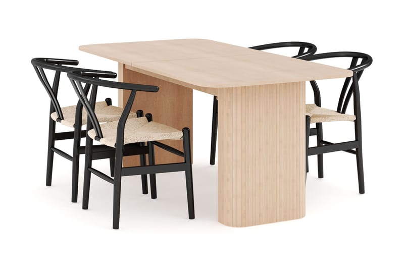 Kopparbo Spisegruppe 180-240 cm Forlengbar med 4 Dastoori Spisestoler - Whitewash - Møbler - Bord - Spisegruppe