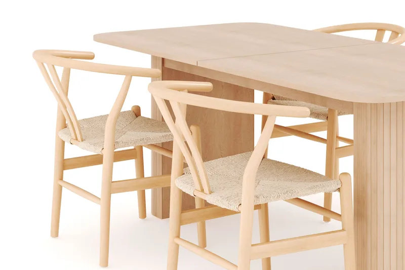 Kopparbo Spisegruppe 180-240 cm Forlengbar med 4 Dastoori Spisestoler - Whitewash - Møbler - Bord - Spisegruppe