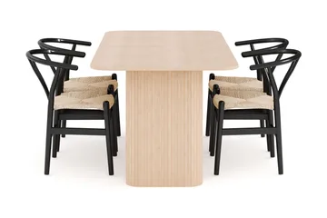 Kopparbo Spisegruppe 180-240 cm Forlengbar med 4 Dastoori Spisestoler - Whitewash - Møbler - Bord - Spisegruppe