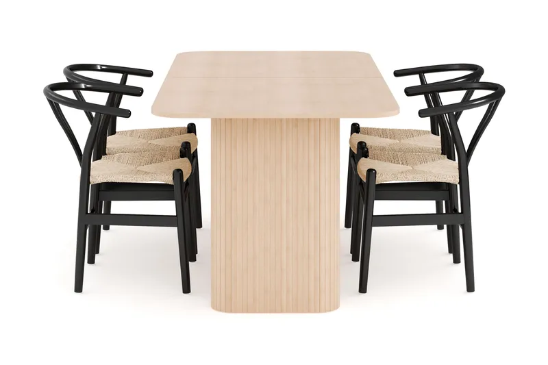 Kopparbo Spisegruppe 180-240 cm Forlengbar med 4 Dastoori Spisestoler - Whitewash - Møbler - Bord - Spisegruppe