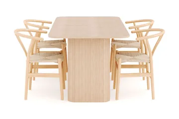 Kopparbo Spisegruppe 180-240 cm Forlengbar med 4 Dastoori Spisestoler - Whitewash - Møbler - Bord - Spisegruppe