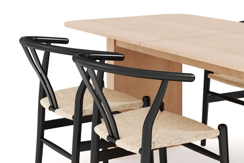 Kopparbo Spisegruppe 180-240 cm Forlengbar med 4 Dastoori Spisestoler - Whitewash - Møbler - Bord - Spisegruppe