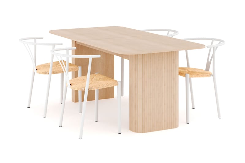 Kopparbo Spisegruppe 180-240 cm Forlengbar med 4 Elysia Spisestoler - Whitewash - Møbler - Bord - Spisegruppe