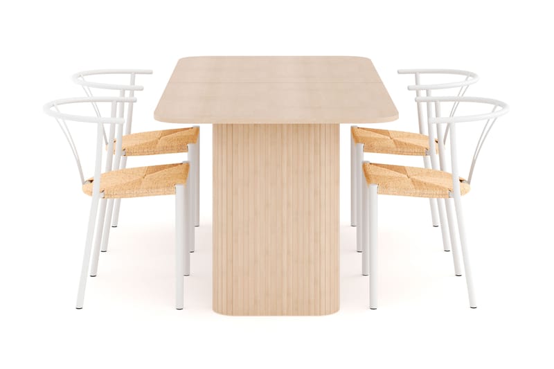 Kopparbo Spisegruppe 180-240 cm Forlengbar med 4 Elysia Spisestoler - Whitewash - Møbler - Bord - Spisegruppe