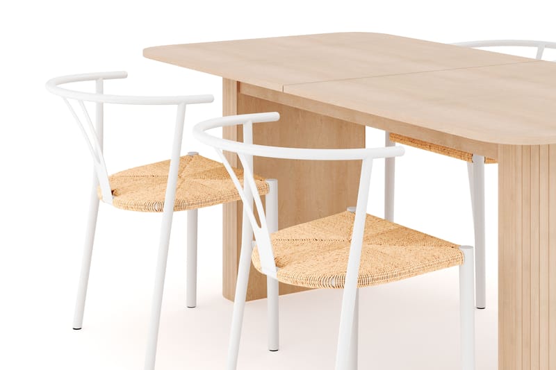 Kopparbo Spisegruppe 180-240 cm Forlengbar med 4 Elysia Spisestoler - Whitewash - Møbler - Bord - Spisegruppe