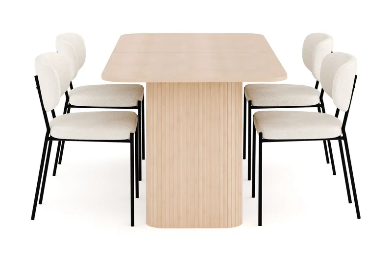 Kopparbo Spisegruppe 180-240 cm Forlengbar med 4 Gemmiano Spisestoler - Whitewash - Møbler - Bord - Spisegruppe