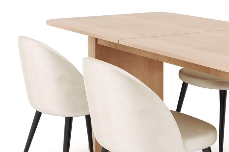 Kopparbo Spisegruppe 180-240 cm Forlengbar med 4 Valeri Fløyelsstoler - Whitewash - Møbler - Bord - Spisegruppe